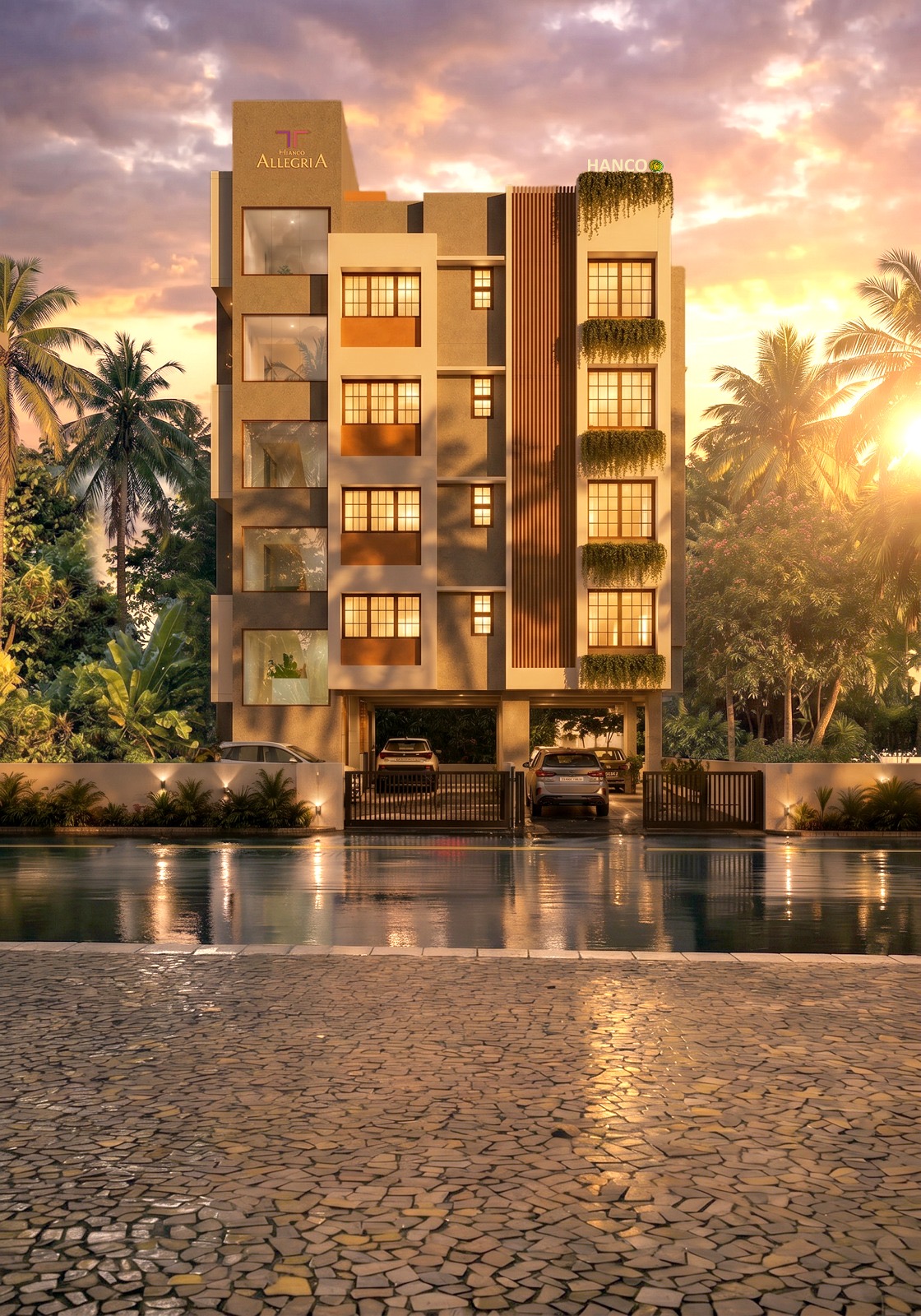 Hanco Allegria boutique luxury residences at twilight in Edappally, Kochi